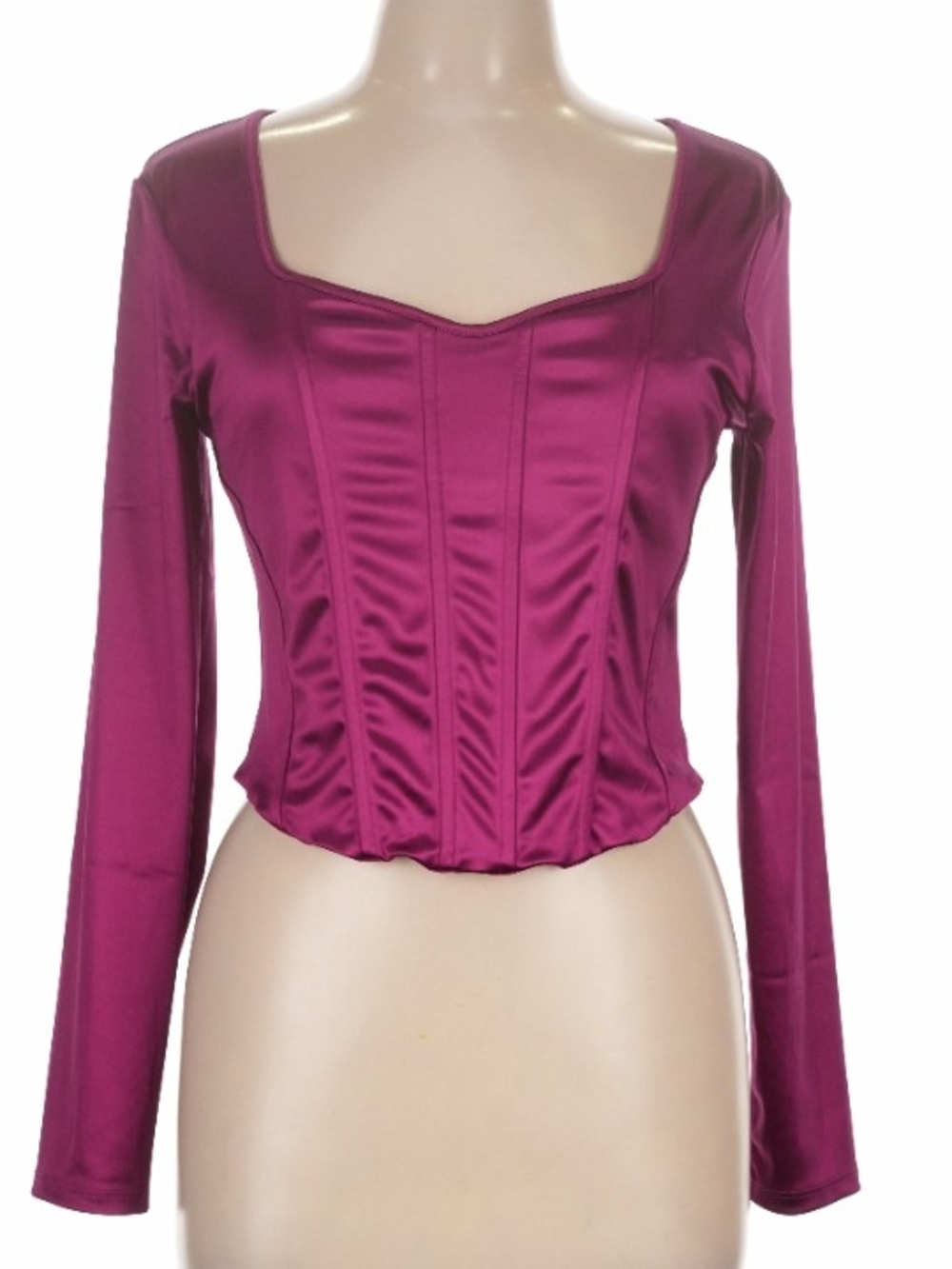 Express Women's Fitted Long-Sleeve Corset Top - Magenta